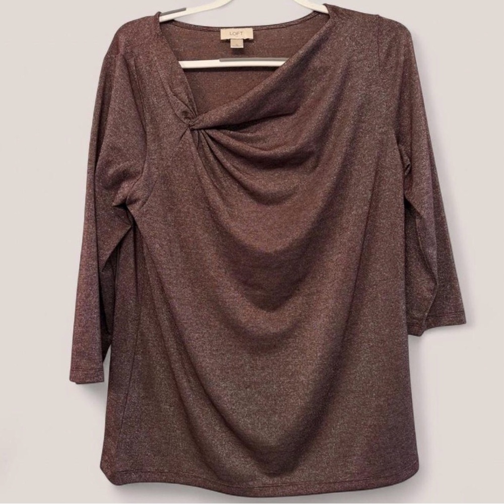 LOFT Metallic Brown Drape Neck Top